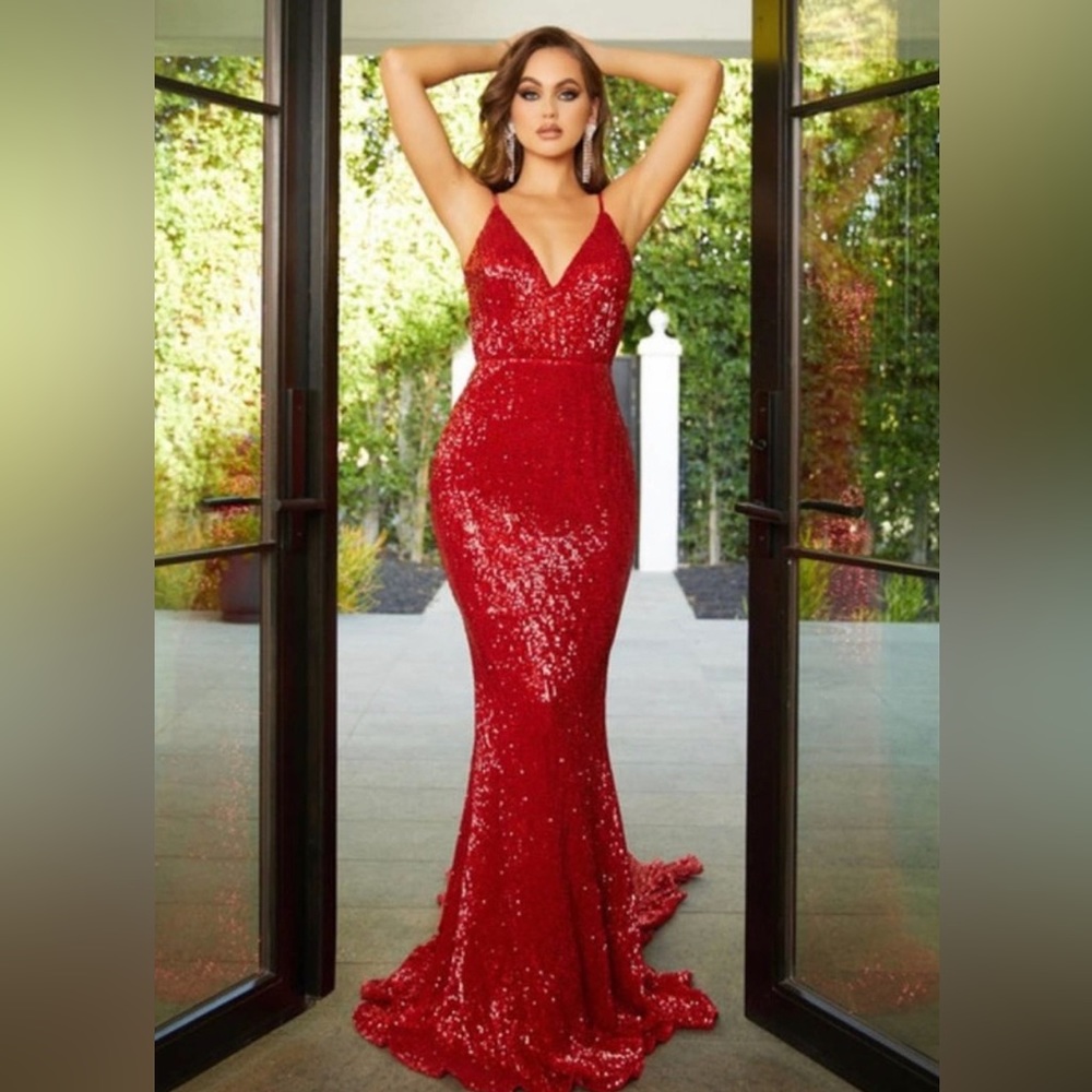 Lady Black Tie PORTIA & SCARLETT RED Backless Prom Gown Dress SZ. 0